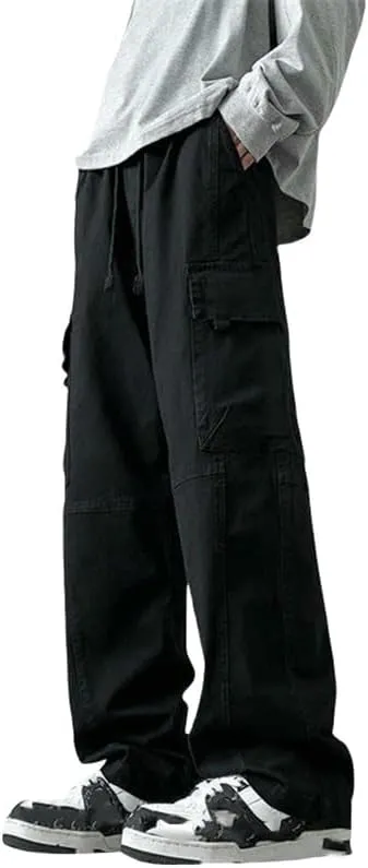 USTZFTBCL Men's Spring Summer Loose Fit Sports Outdoor Versatile American Style Cotton Casual Wide Leg Straight Cargo Pants