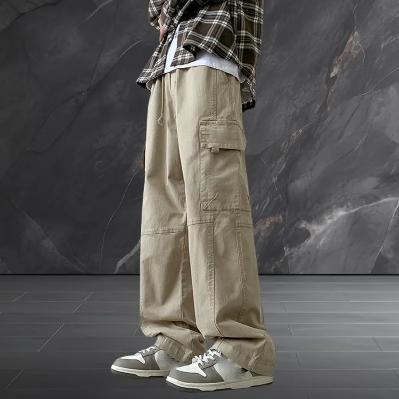 USTZFTBCL Men's Spring Summer Loose Fit Sports Outdoor Versatile American Style Cotton Casual Wide Leg Straight Cargo Pants