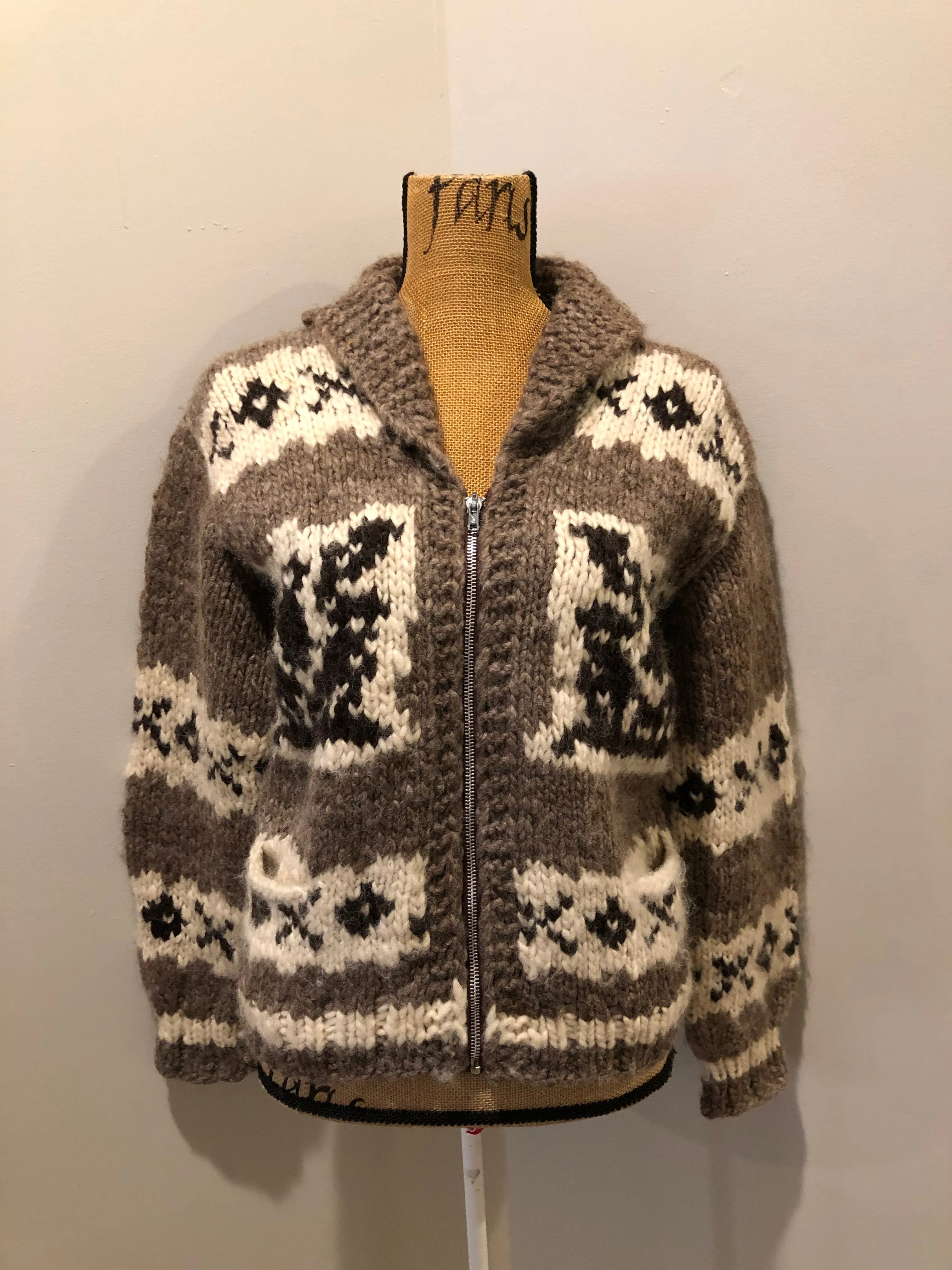 Vintage Cowichan Wool Zip Cardigan, SOLD