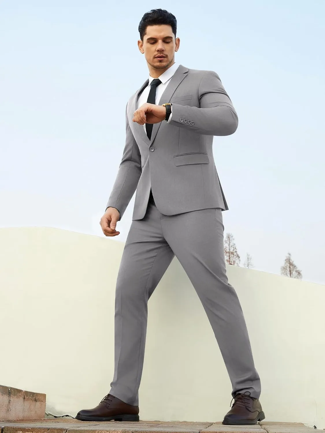 WEEN CHARM Men's Suits Slim Fit 2 Piece One Button Blazer Jacket Wedding Prom Tuxedo Pants Set