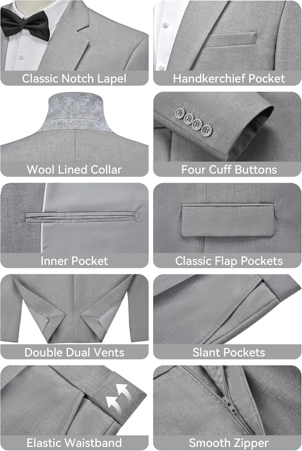 WEEN CHARM Men's Suits Slim Fit 2 Piece One Button Blazer Jacket Wedding Prom Tuxedo Pants Set