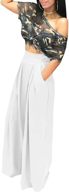 Wide Leg Palazzo Pants for Women, High Waist Business Casual Lounge Pants