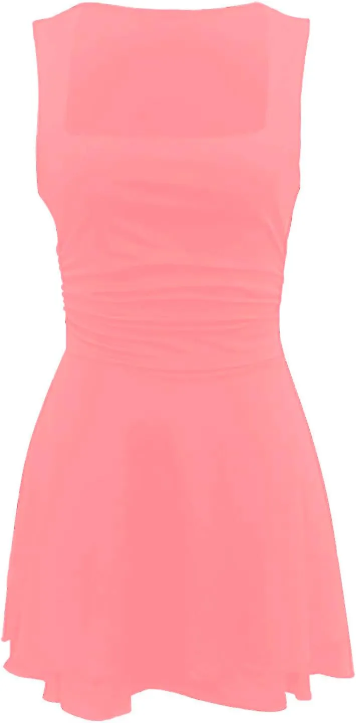 Women Summer Casual Mini Dress Square Neck Sleeveless Short Ruffle Dresses Layered Slim Flowy Aline Tennis Dress