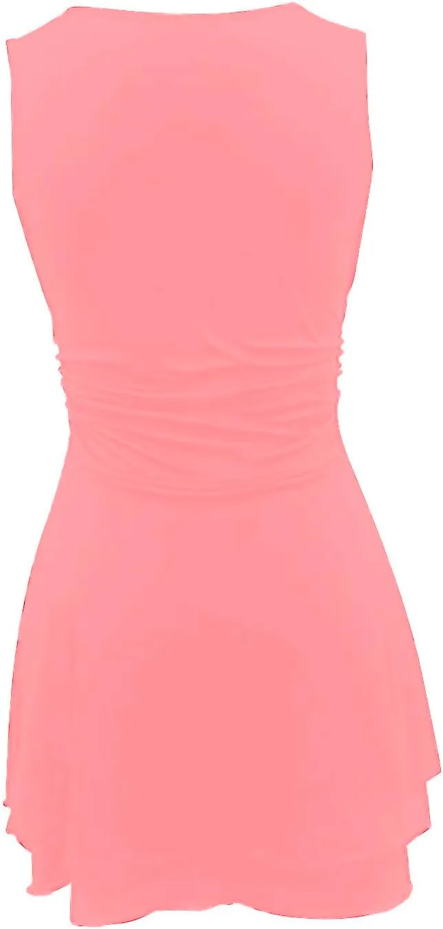 Women Summer Casual Mini Dress Square Neck Sleeveless Short Ruffle Dresses Layered Slim Flowy Aline Tennis Dress