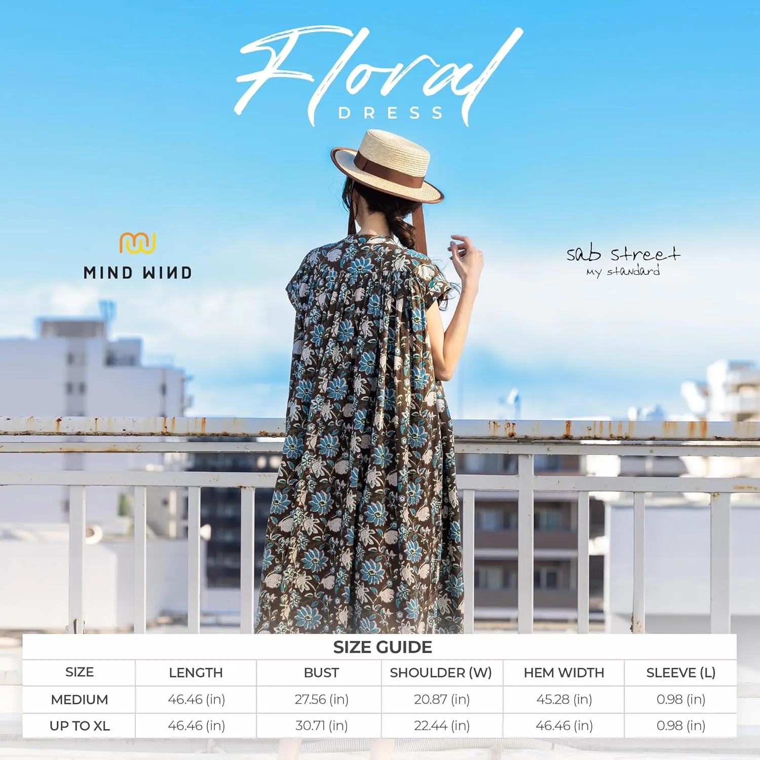 Women's Button Up Midi Dress Botanical Print, Front Open Floral Summer Dress with Soft Silhouette