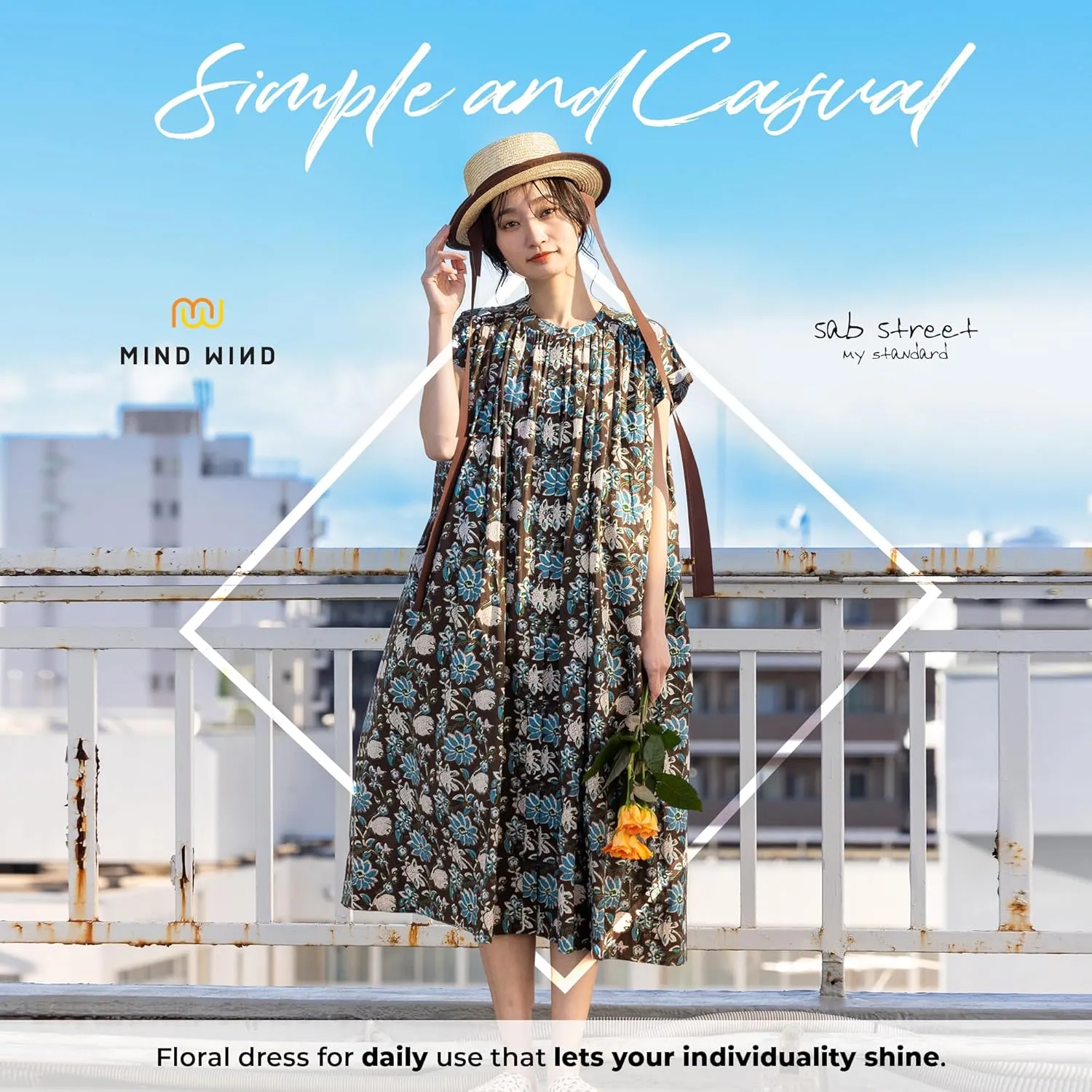 Women's Button Up Midi Dress Botanical Print, Front Open Floral Summer Dress with Soft Silhouette