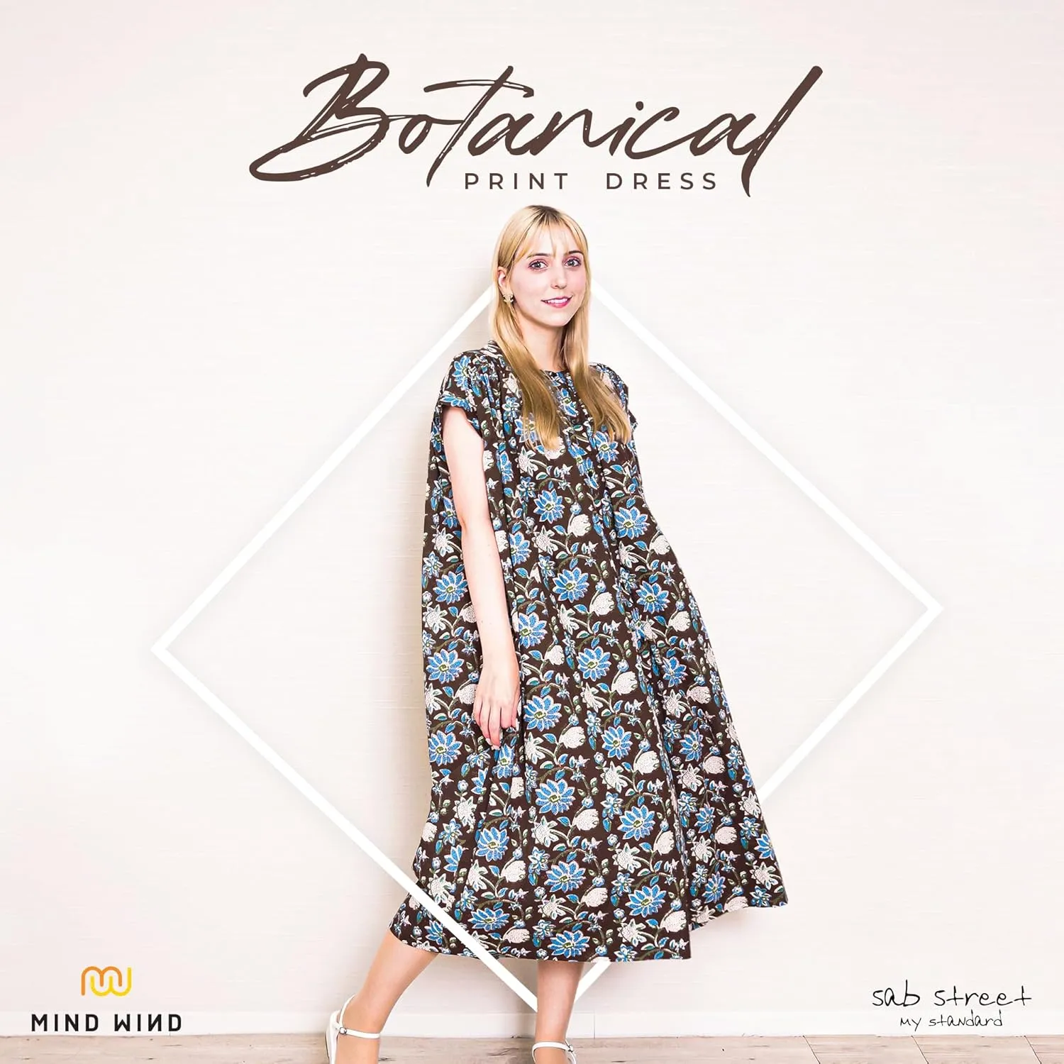 Women's Button Up Midi Dress Botanical Print, Front Open Floral Summer Dress with Soft Silhouette