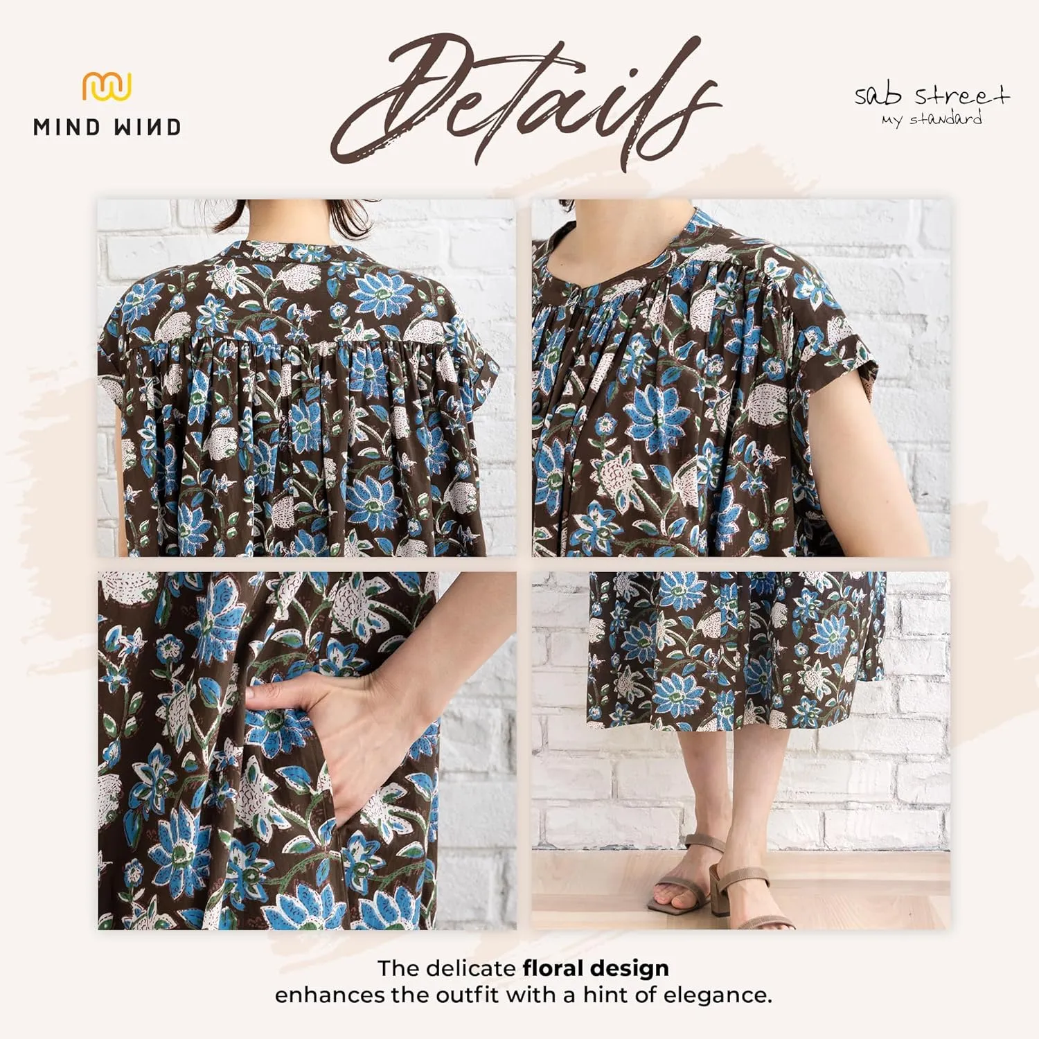 Women's Button Up Midi Dress Botanical Print, Front Open Floral Summer Dress with Soft Silhouette