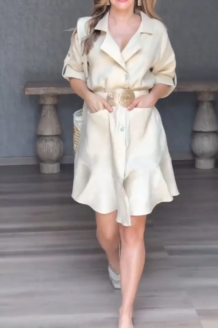 Women's Casual Comfortable Lapel Hem Ruffle Dress