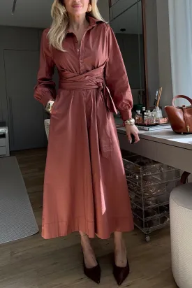 Women's Casual Lapel Waist Shirt Dress