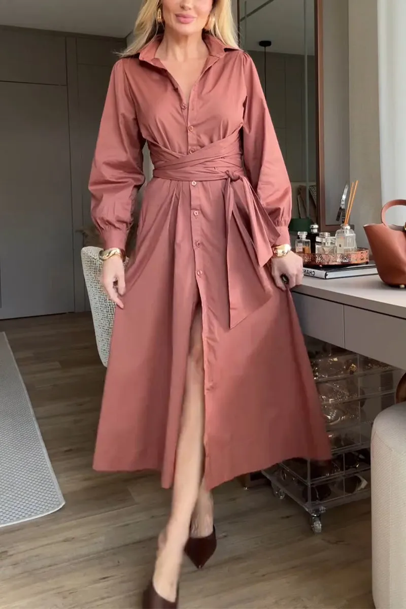 Women's Casual Lapel Waist Shirt Dress