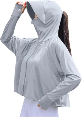 Women's SPF Shirts Permanent UPF 50  Crop Jacket Long Sleeve Sun Protection Clothing Full Zip Quick Dry Hiking Hoodies