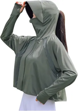 Women's SPF Shirts Permanent UPF 50  Crop Jacket Long Sleeve Sun Protection Clothing Full Zip Quick Dry Hiking Hoodies