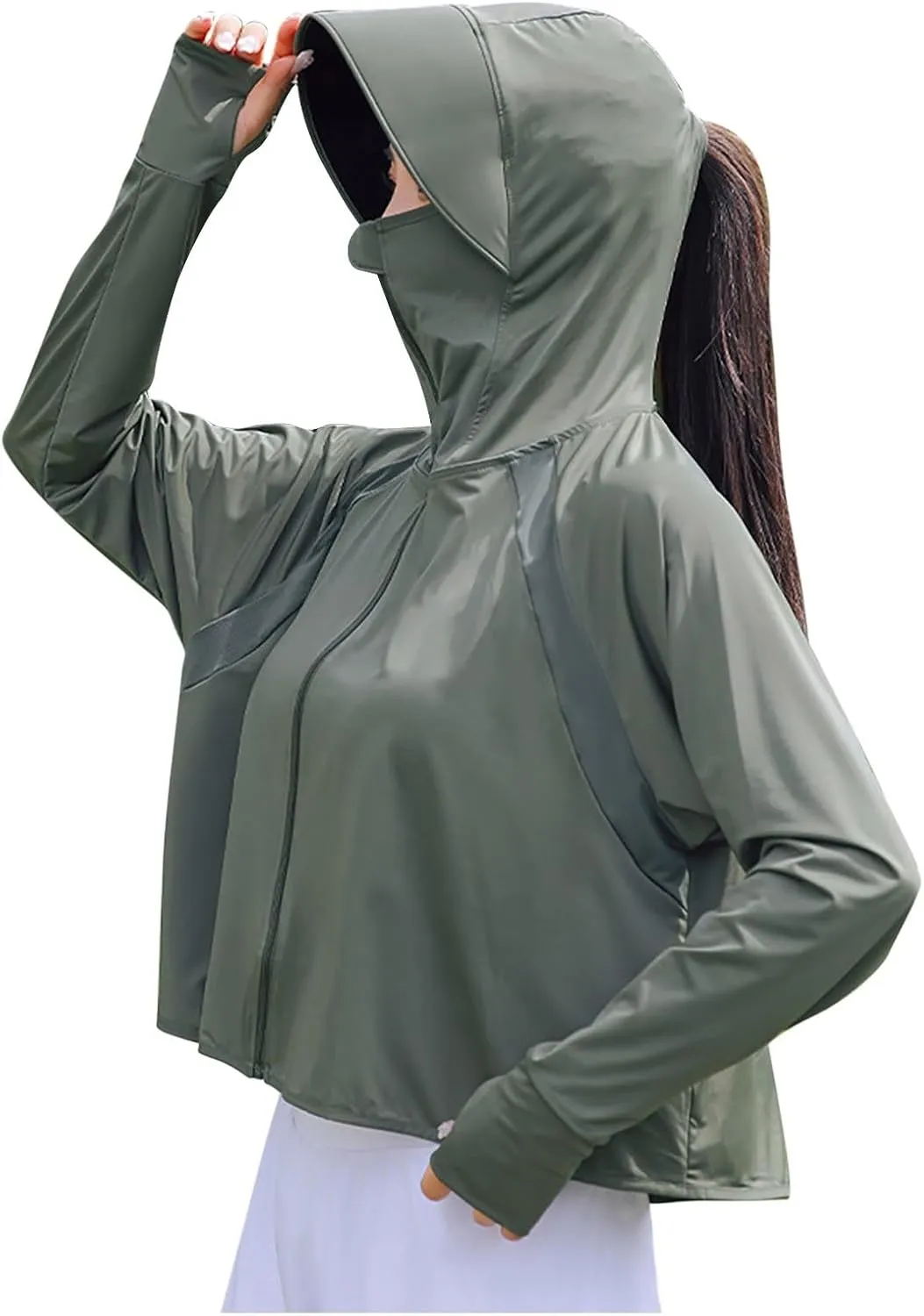 Women's SPF Shirts Permanent UPF 50  Crop Jacket Long Sleeve Sun Protection Clothing Full Zip Quick Dry Hiking Hoodies