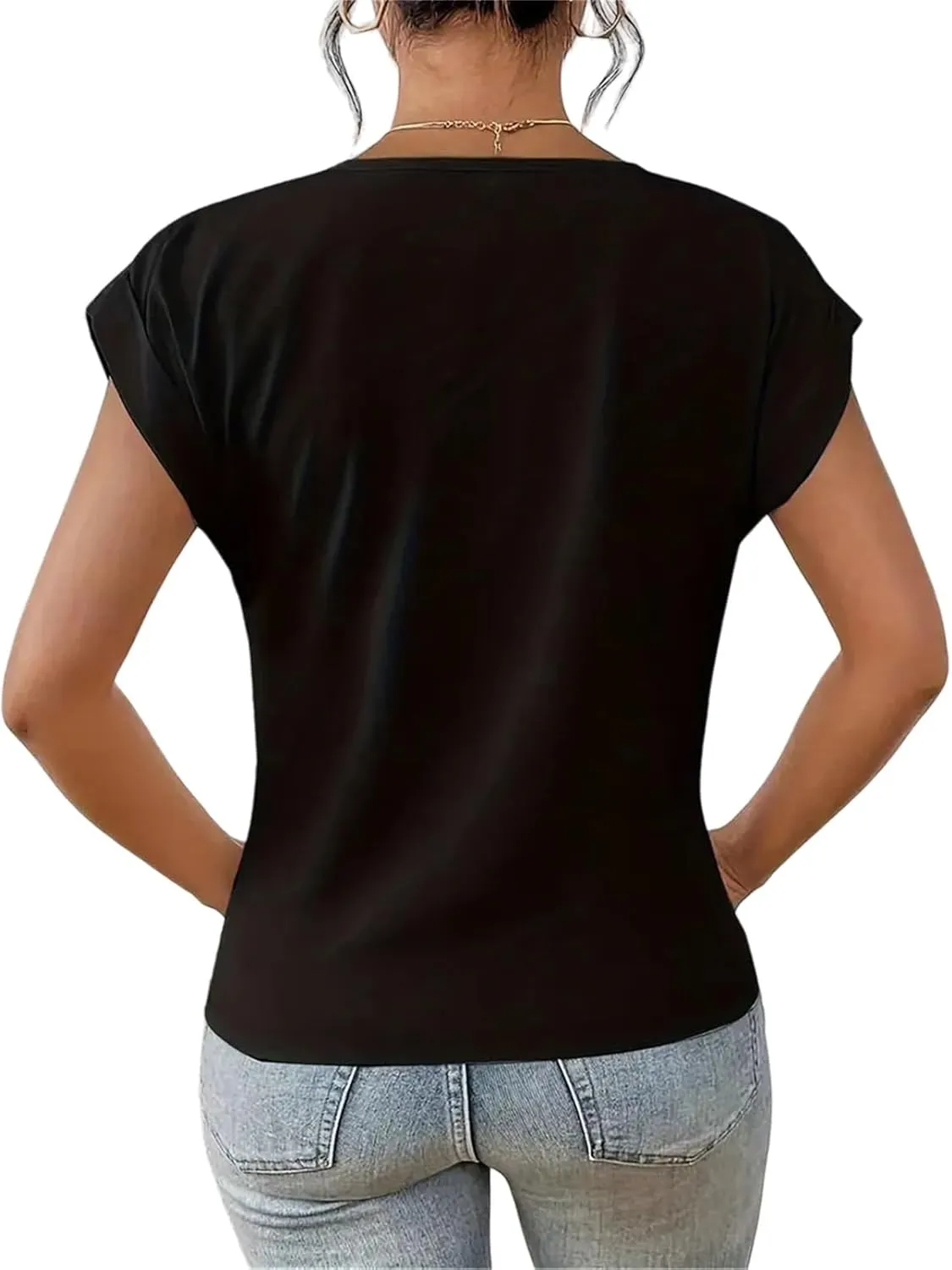 Womens Summer Tops Twist Front Short Sleeve Shirt V Neck Tees Tops Solid Casual Loose Tee Shirts Dolman Sleeve Shirts