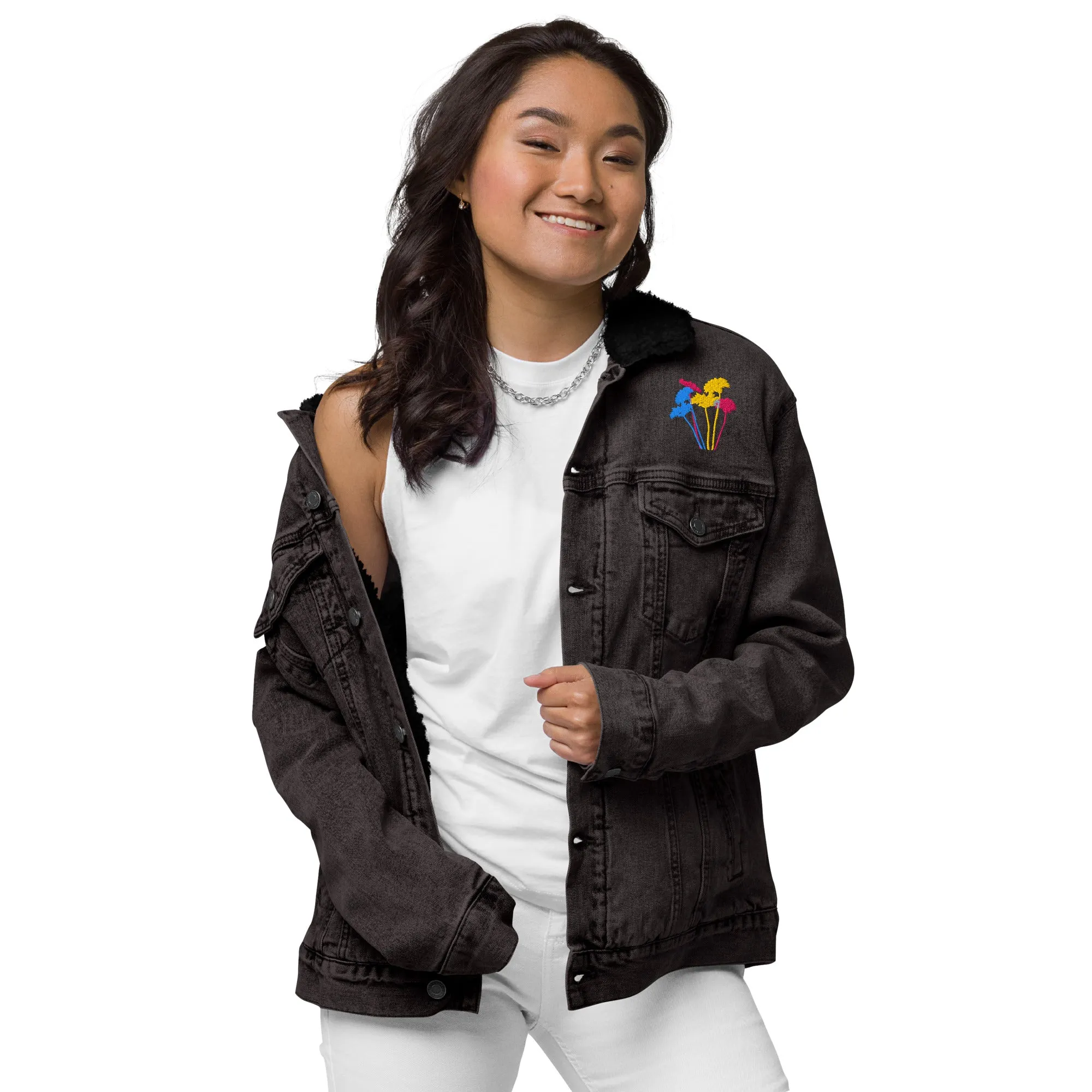 YOUR FLOWERS Unisex Denim Sherpa Jacket