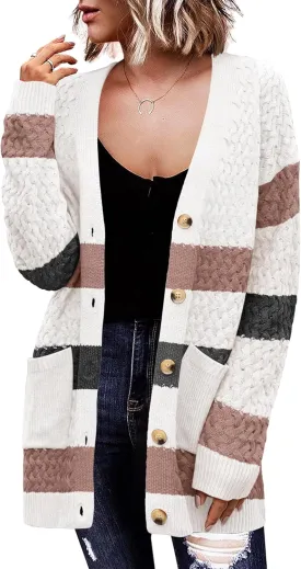 Zeagoo Womens 2025 Long Sleeve Chunky Cable Knit Fall Cardigans Sweaters Button Down Open Front Outerwear with Pockets