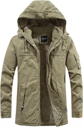 Zeiyignr Men's Winter Coat Military Jacket Fleece Lined Parka Cotton Cargo Jackets Thicken Snow Ski Coats Warm Hooded Coats